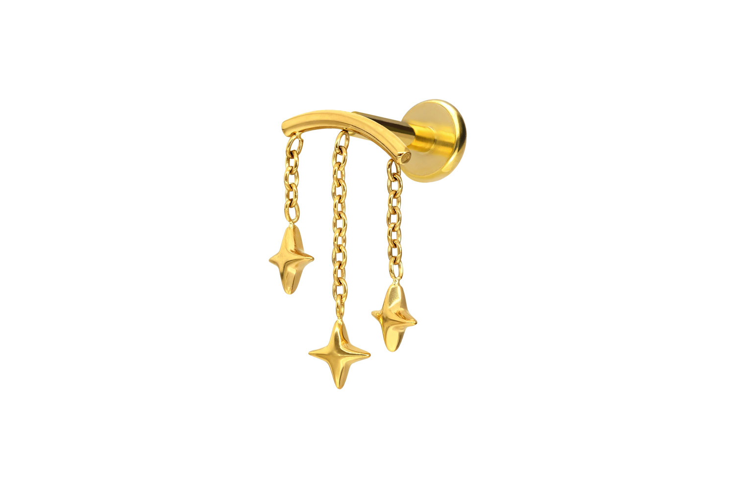 Titan Labret Piercing mit Push Fit BOGEN + 3 STERNE